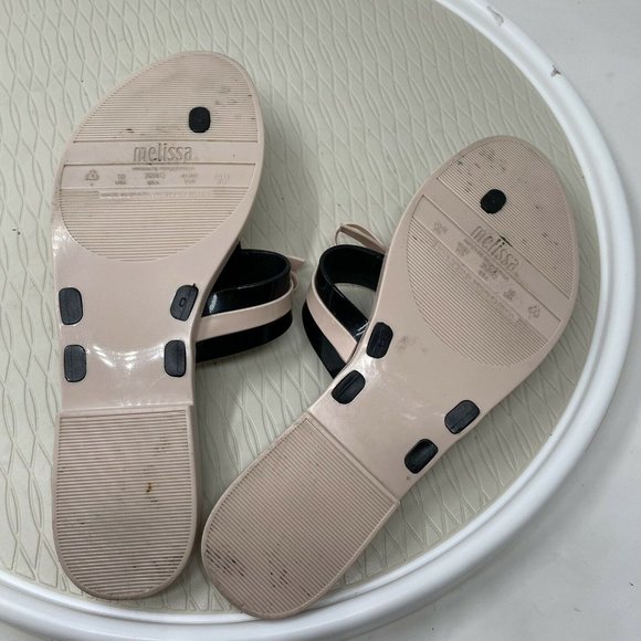 Melissa Shoes Jelly Sandals Flip Flops 10 Bow Vegan Plastic Pink Black Brazil - Picture 6 of 12